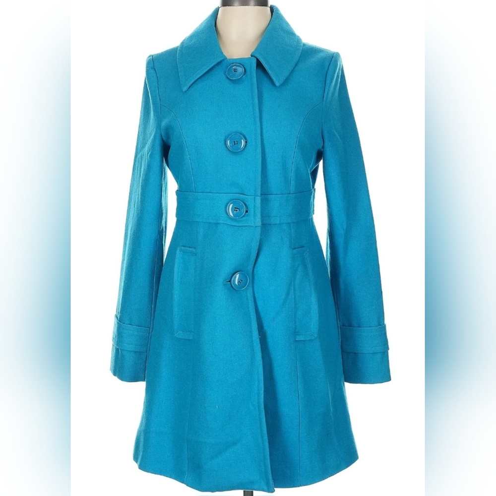 Tulle Original Clothing Anthropologie Teal Blue Wool Pea Coat Jacket Size L - Picture 11 of 13